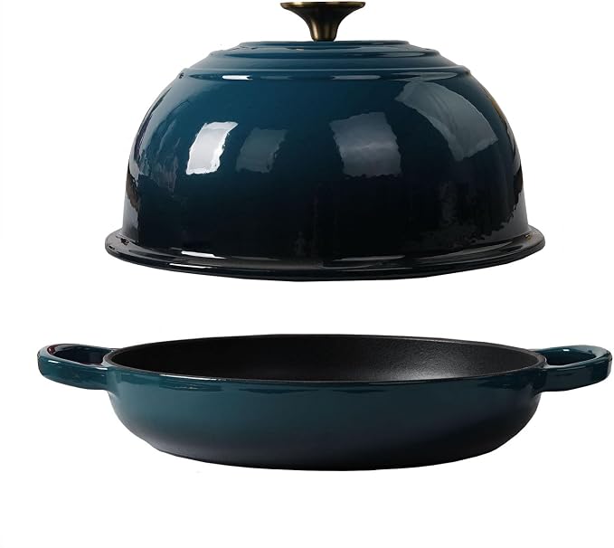 Enameled Cast Iron Bread Pan, Sourdough Artisan Bread Oven – Dark Teal Blue – Round 26 cm, 6.25 L (6.6 qt) – Boule Pan with a Deep Lid for Steam Baking