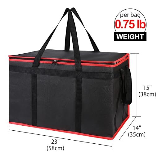 Bodaon 5-Pack Cooler Insulated Food Delivery Bag, Rideshare Delivery Bag, XXX-Large Thermal Bags for Catering/Hot Pizza, Travel/Camping Essentials/Picnic/Grocery Reusable Warmer Frozen, Black-Red Edge