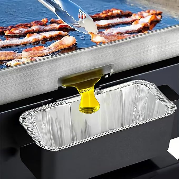 GrillChef 50-Pack Grease Cup Liners Griddle Accessories for Blackstone | Drip Pan Aluminum Foil for Blackstone 17, 22, 28, 36 Inch Griddle, Gift Box Design, Grease Catcher Grill Tray, Disposable