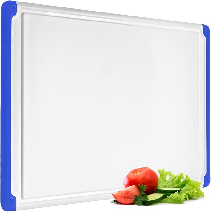 Extra Large Plastic Cutting Board for Kitchen - Blue 18-Inch Dishwasher Safe Chopping Board, Reversible Cutting Board with Juice Groove + Non Slip Feet for Meat, Fruit, Vegetables by Belwares