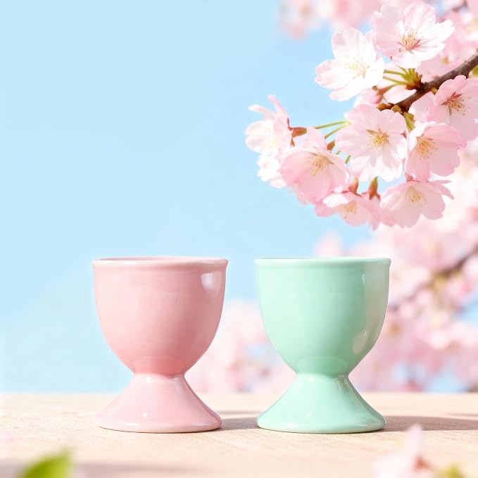 Cinf Ceramic Egg Cup Set, 2 Pack, Macaron Boiled Egg Holders for Breakfast | Set of 2 ceramic egg cups, colorful macaron design, stable base, easy to clean, ideal for boiled eggs breakfast serving