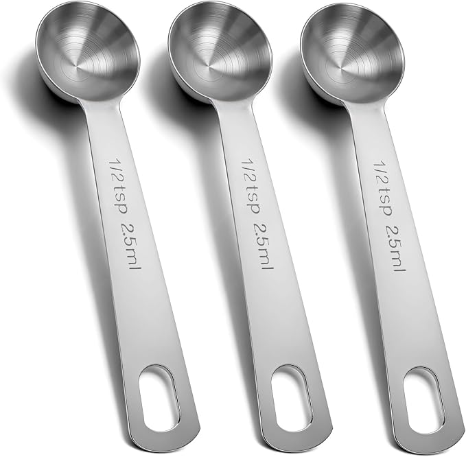 1/2 Teaspoon Measuring Spoons, 3Pcs Stainless Steel Short Design Kitchen Tools for Precise Cooking Baking Spices Measurement, 2.5ml