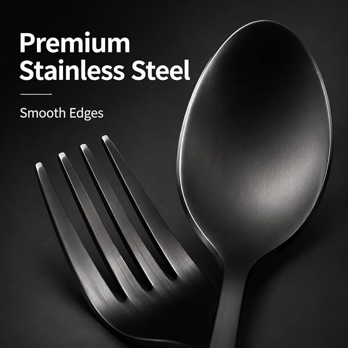 4-pieces Travel Set with Case Portable Silverware Utensils Set for work, Stainless Steel Reusable Flatware Set Cutlery Set for Camping Picnic Hiking Office (4, matte black)