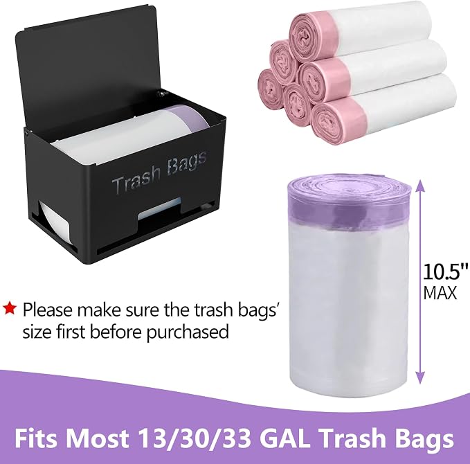STWWO Extra Large Trash Bag Holder, Garbage Bag Dispenser Holder, Black | Trash Bag Storage Organizer for Kitchen Laundry Room Under Sink, Metal Trash Bag Holder Dispenser Wall Mounted /Freestanding