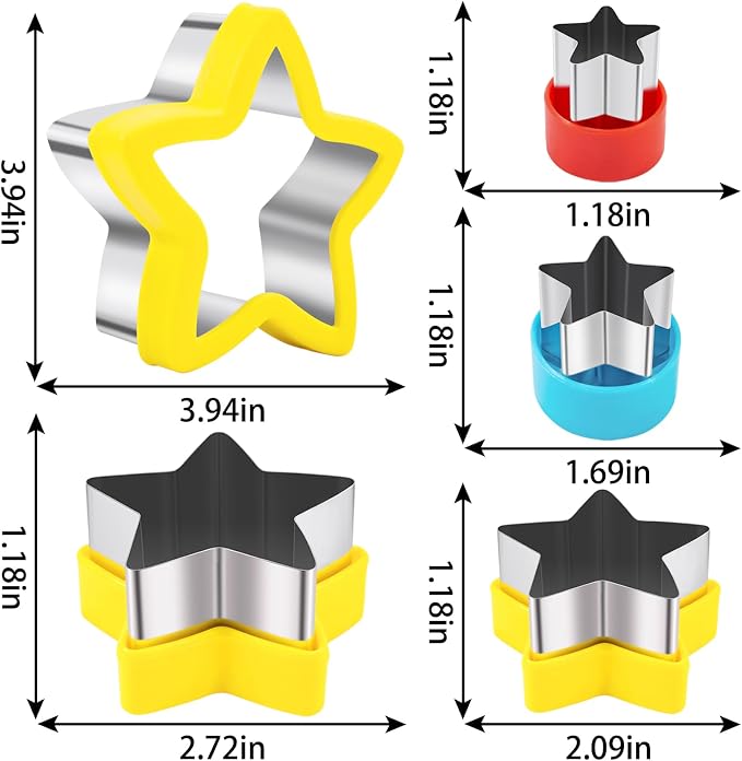 Nifogo Star Cookie Cutters 5 Pcs | Mini Small Large Sizes, Stainless Steel, Sandwich Cutter, Vegetable Fruit Cutters Shapes for Kids Boys Girls, Flag Day