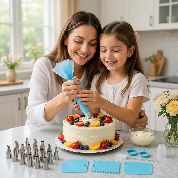 Piping Bags and Tips Set, Reusable Cake Decorating Kit | Beginner-Friendly for Home Bakers Using Icing Bags and Tips to Frost Cakes, Cupcakes, Cookies, Pastries and Desserts at Home