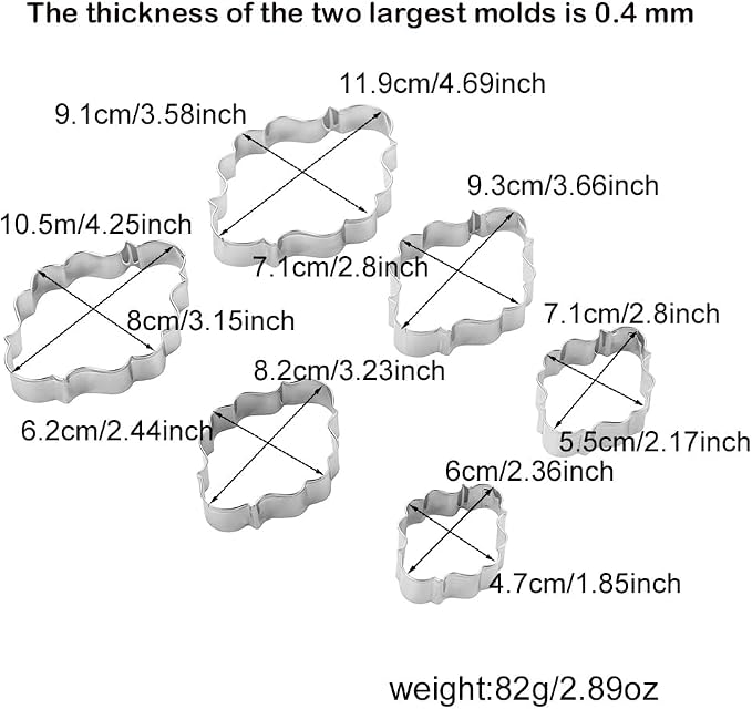 MrCookie Plaque/Frame Cookie Cutters,6pc Thickened Stainless Steel.