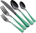 20-Piece Green Silverware Set 18/0 Stainless Steel Silverware Set Green Handle Cutlery Black Set Service for 4 Dinner Knives Forks Spoons Set Flatware SetFinish Dishwasher Safe