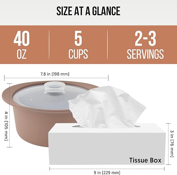 40oz Platinum Silicone Microwave Steamer Pot with Handle & Lid - Korean 100% Food-Grade Steamer Bowl, Heat-Resistant Cooker with Steam Holes, Easy Clean, Dishwasher Safe, Taupe Brown