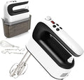 Yomelo 9-Speed Digital Hand Mixer Electric, 400W Powerful DC Motor, Hand Mixer Electric Handheld with Snap-On Storage Case, 5 Stainless Steel Accessories, Beaters, Dough Hooks, Whisk(White/Black)