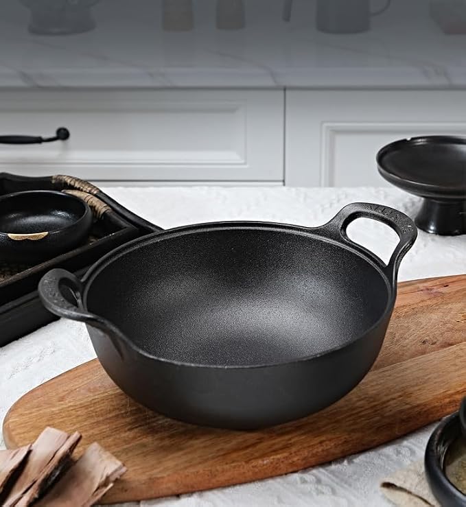 Cast Iron Wok with Dual Handle, Wok with Lid 9 inch