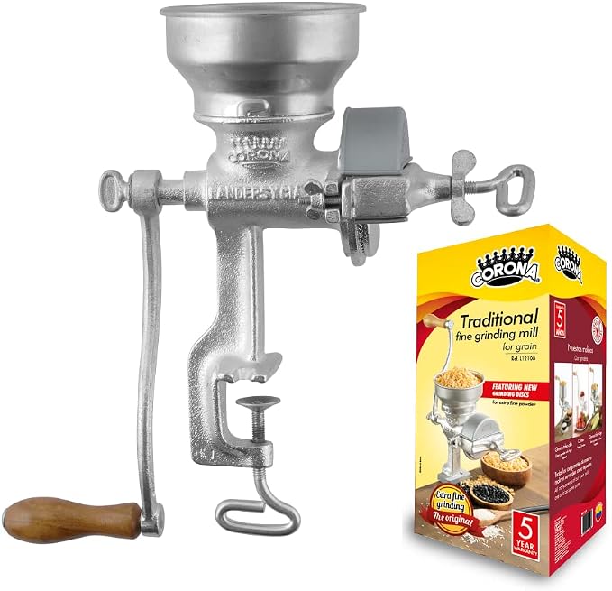 Corona Manual Grain Mill, Cast Iron Corn Grinder with Hand Crank for Corn, Wheat, Rice, Coffee & Spices, Adjustable Flour Mill for Home Kitchen Use