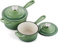 Onader Enameled Cast Iron Saucepan Set, 1 Quart & 2 Quart Sauce Pan with Lid, Small Cast Iron Pot for Cooking, Enamel Dutch Oven Nonstick & Heavy Duty – Pistachio Green