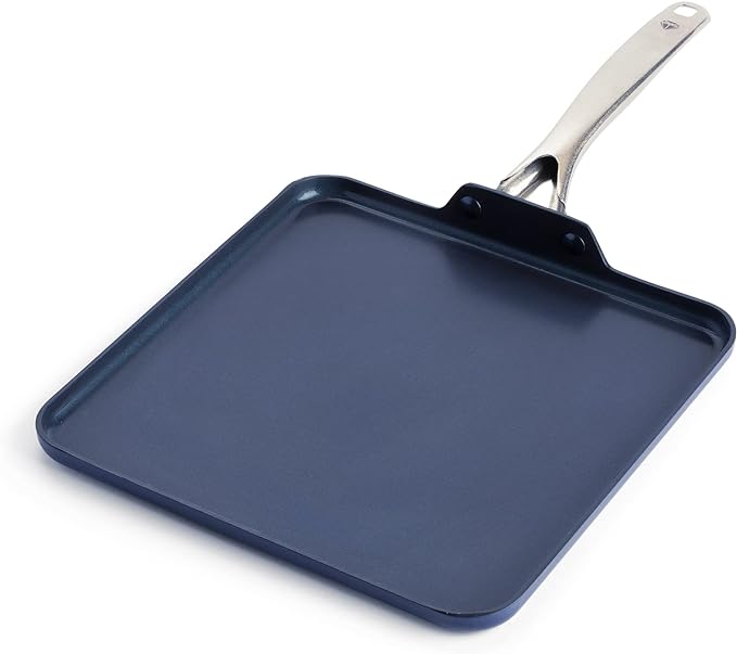 Blue Diamond 11" Diamond Infused Ceramic Nonstick Square Griddle Pan, Blue | PFAS-Free Ceramic Nonstick, Dishwasher & Oven Safe, Stay Cool Handle, Durable Metal Utensil Safe, Pancake Pan