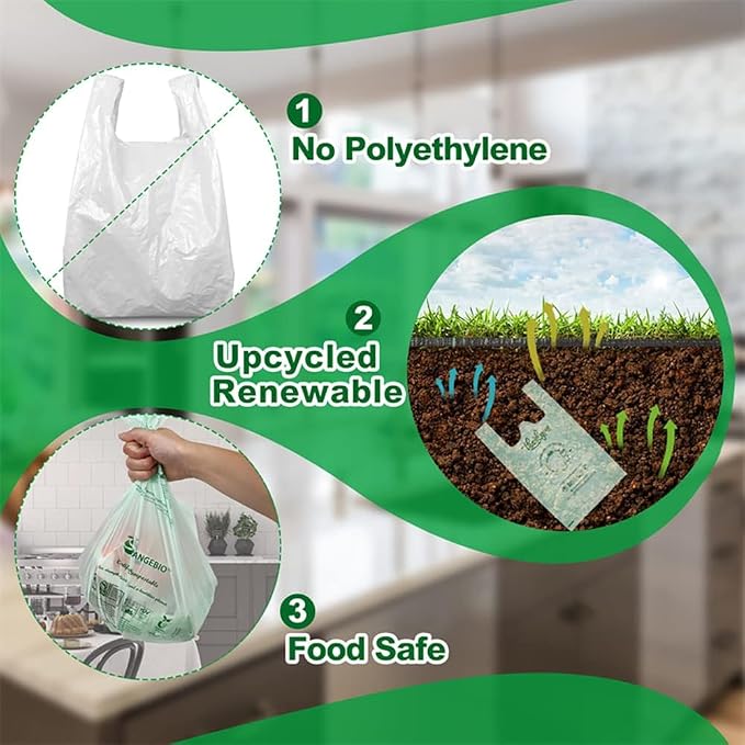 OrangeBio Compostable Produce Bags, 15 x 18 Inches, 1000 Count (250 Bags/Roll, 4 Rolls/Box), Holds Up to 20 lbs, BPI Certified ASTM D6400 & TÜV OK Compost Home Certified