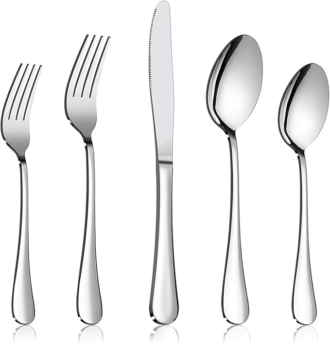 Silverware Set, 40-Piece Flatware Set, E-far Stainless Steel Eating Utensils Service for 8, Dinner Knives/Forks/Spoons, Simple & Classic Design, Mirror Polished & Dishwasher Safe