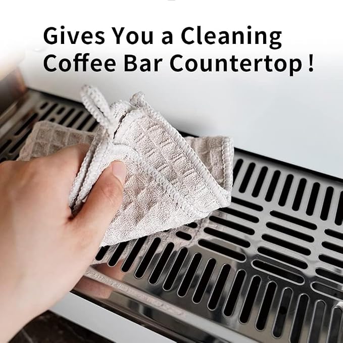 watchget Microfiber Cleaning Cloth,Barista Micro Towels 10 Pack Light Grey | Professional 12"x12" Lint-free Rags;Waffle Weave;Highly Absorbent Cleaning Towels for Espresso Steam Wands&Coffee Counters