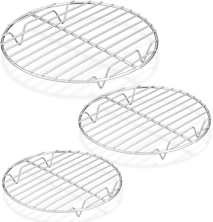 P&P CHEF Round Cooking Rack, Cooling Rack for Steamer, 7.5+9+10.5”, Silver | 3 Pack Stainless Steel Baking Rack for Grilling Roasting, Fits Air Fryer, Canning Pot, Oven & Dishwasher Safe, Non-toxic