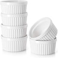 DOWAN 4 oz Ceramic Ramekins Set of 6, Oven Safe Souffle Dishes for Air Fryer Baking, Mini Round Baking Cups for Creme Brulee, Dipping Sauces, Desserts and Prep Bowls, White