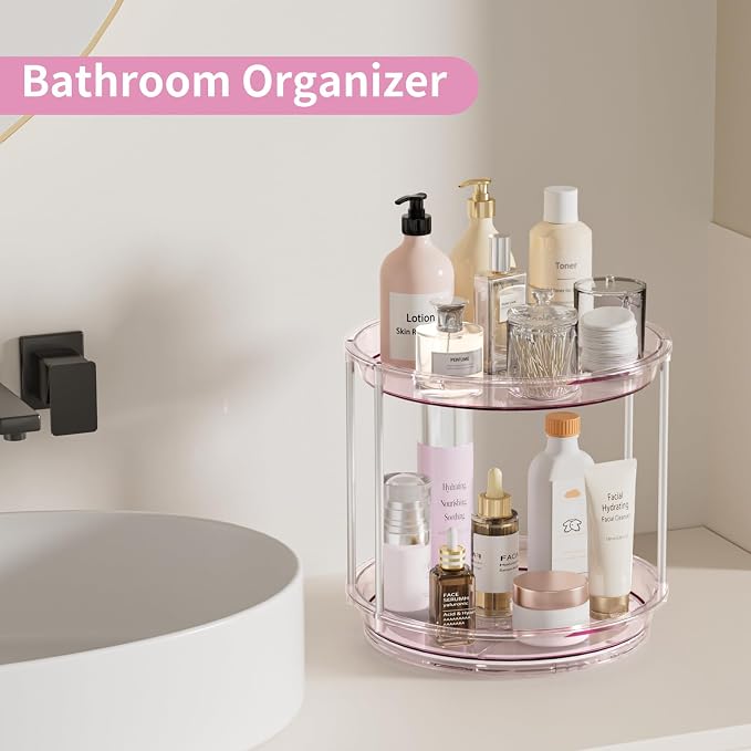 Rotating Makeup Organizer, Perfume Skincare Holder, 2 Tier 9 Inch, Mauve | 360° Smooth Spinning Vanity Tray, Large Capacity, Space-Saving Cosmetics Storage for Bathroom Countertop, Dresser