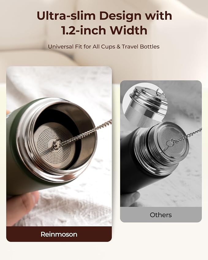Mini Tea Strainer for Loose Tea Fine Mesh Tea Infuser 1.2”x2.2” | 304 Stainless Steel Tea Ball for Loose Leaf Tea, Updated Slim Threaded Lid, Tea Steeper for Cup, Mug, Teapot, Kettle, Bottle