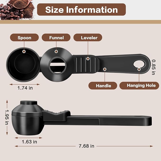 2-in-1 Coffee Scoop with Funnel, 2 Tbsp Measuring Spoon for Reusable K Cups, Ground Coffee, Protein Powder & Tea, Mess-Free Plastic Design（Black-2pack）