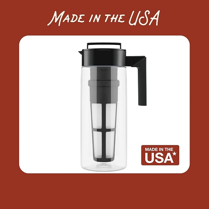 Takeya Flash Chill Iced Tea Maker - Versatile Tea Brewer for Loose/Bagged Tea - Patented Flash Chill Tech Hot/Cold Use BPA-Free Tritan Dishwasher Safe - Airtight Lid Made in USA - 2 Quart/Raspberry