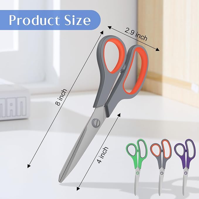 3 Pack Scissors Set, 8.3" Heavy Duty Scissors with 2.5 mm Thickness Sharp Blades & Ergonomic Soft-Grip Handles, All Purpose Scissors for Office, School, Kitchen, Crafts, Sewing, Right/Left Hand Use
