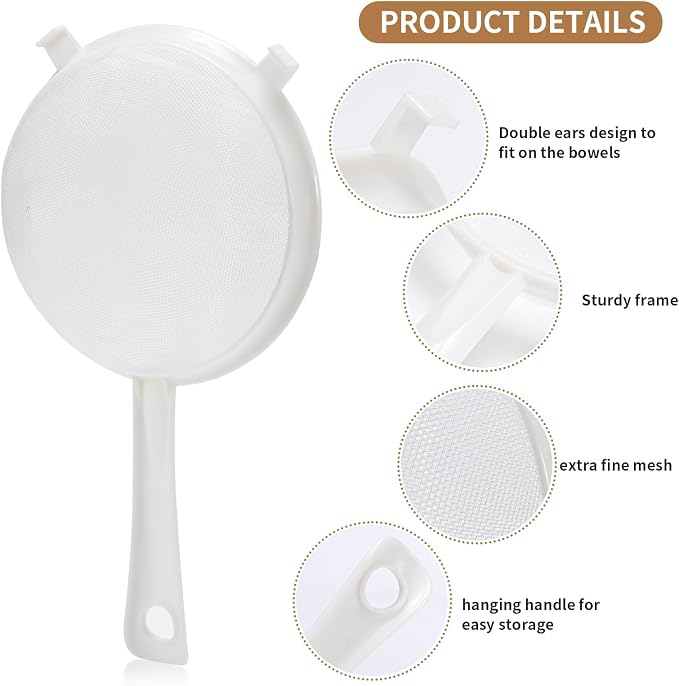Luckyiren Kefir Strainer Set, 3-Size Plastic Non-Metal Sieve with Fine Mesh | Colander Sifter for Kefir Grains, Milk Kefir, Water Kefir & Kombucha & Quinoa - Durable, Food Grade & Easy Clean