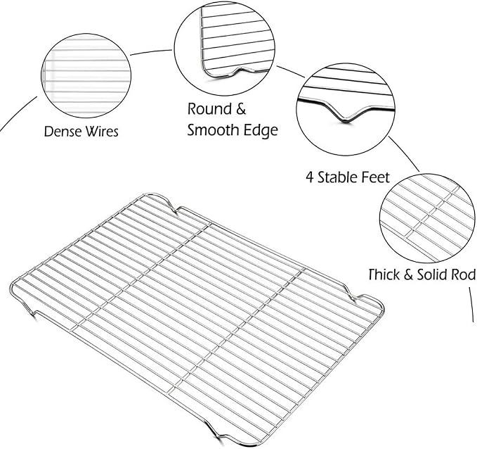 Oven Roasting Rack 11 x 15.4 inch Rectangle Baking Cooling Steaming Grilling Rack with 4 Legs Stainless Steel Rack,Perfect To Cool and Bake(11"X15.4",39X28cm)