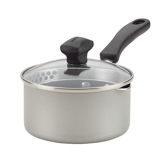 Farberware Cookstart Aluminum DiamondMax Nonstick Straining Saucepan, Kitchen Cookware, 1-Quart, Silver