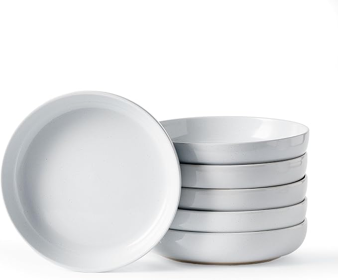 famiware Milkyway 33 oz Pasta Bowls Set of 6, Light Gray | Scratch-Resistant Stoneware Salad Bowls, Stackable, Dishwasher & Microwave Safe, Lead-Fre