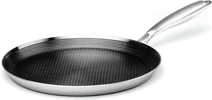 Innerwell 12 Inch Nonstick Crepe Pan, Stainless Steel Pancake Pan-Silver | Honeycomb coating, PFOA-free.Compatible with All Stoves,Stay-Cool Handles.Oven Safe&Dishwasher Safe