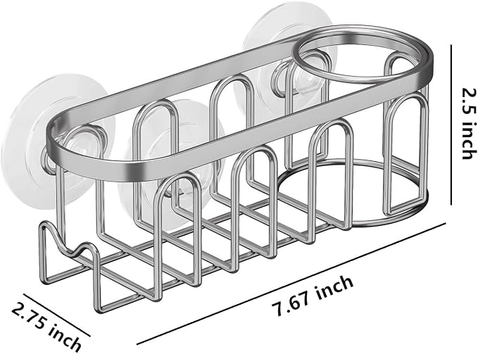 TESOT Sink Caddy Sponge Holder for Kitchen Sink 2 Suspension Options(Suction Cups and Adhesive Hook), SUS304 Stainless Steel, Silver
