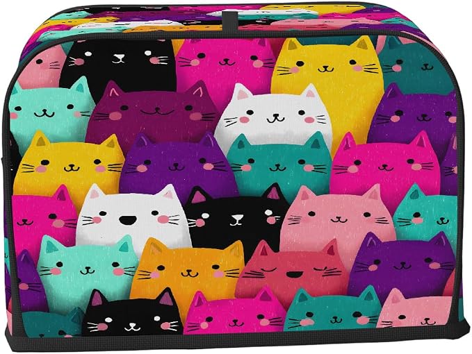 2 Slice Toaster Cover Colorful Cute Cat Toaster Covers Two Slice Wide Slot Waterproof and Dustproof Covers for Wide Slot Toasters and Small Appliances Kitchen Decor Gifts