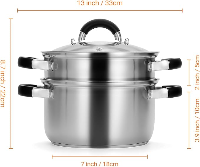Kirecoo 3.2QT Stainless Steel Steamer for Cooking with Lid & Steamer Basket