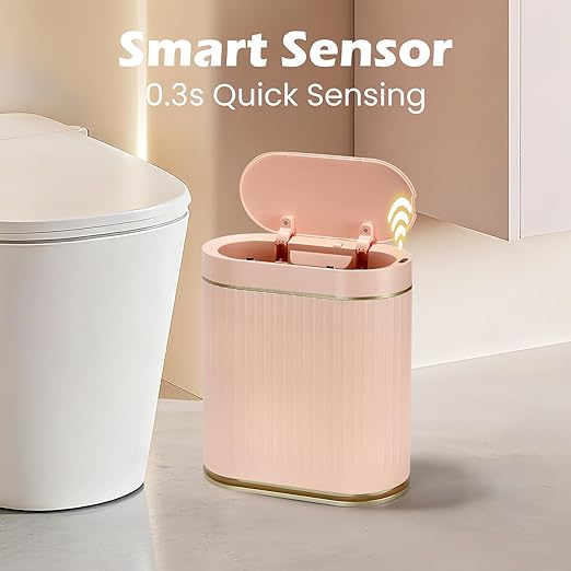 SYNCVIBE Bathroom Sensor Trash Can with Lid, 2 Gallon, Automatic Lid, Pink | 7.5 Liter Smart Garbage Bin, Slim IPX5 Waterproof Plastic Wastebasket, Small Trash Bin for Bedroom, Office and Living Room