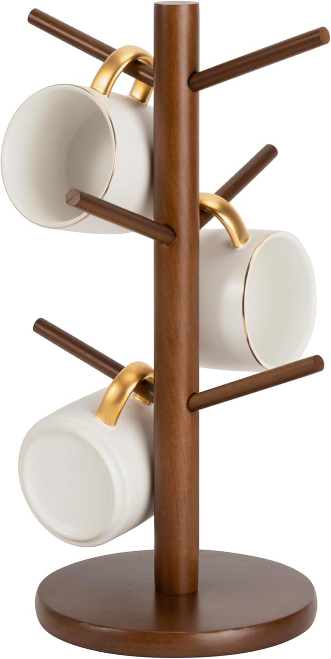 MyLifeUNIT Mug Holder Tree, Coffee Cup Holder with 6 Hooks (Brown) | Anti-slip padded bottom, space-saving compact design, easy air drying, sturdy tip-resistant structure