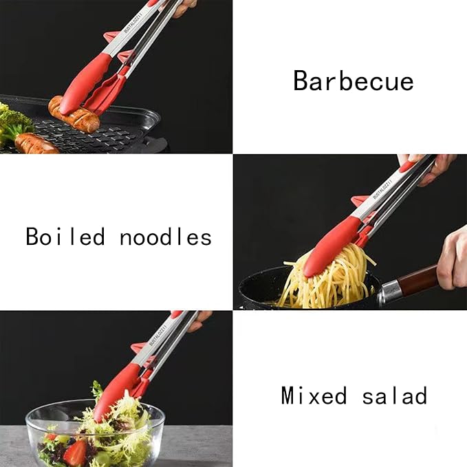 Kitchen Tongs with Silicone Tips 12-9Inch Stainless Steel Tongs for Cooking Heat Resistant Silicone Cooking Tongs Perfect for Grilling, Salad, and Canning,Link 2ps (macaran)