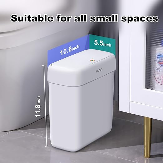 JOYBOS Bathroom Trash Can with Lid, 3 Gallon Small Garbage Can, 10L Dogproof Slim Plastic Narrow Trash Bin with Pop-up Lid for Toilet, Office, Bedroom, Living Room, White