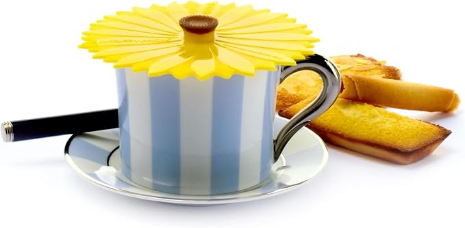 Charles Viancin - Set of 2 Sunflower 4” Silicone Drink Covers - Airtight Seal on Any Smooth-Rimmed Glass, Keep Drinks Cool or Hot, Protect from Winged Pests - BPA-Free - Oven, Freezer, Dishwasher Safe