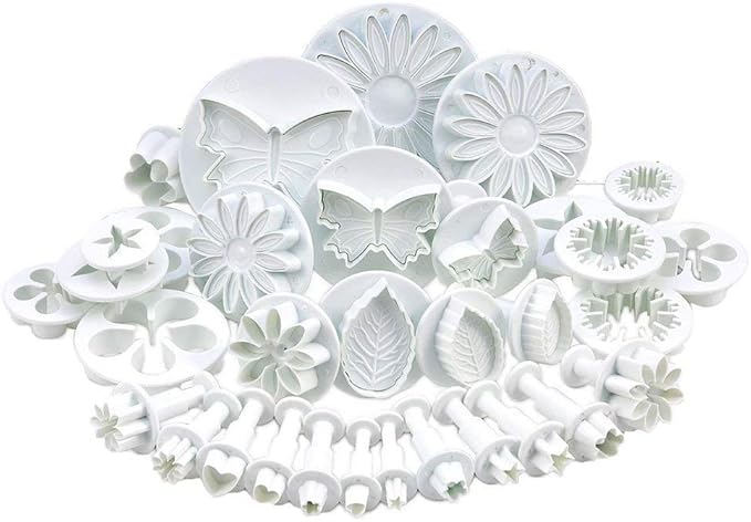 33 Pcs Fondant Cake Cookie Plunger Cutter Sugarcraft Plunger Mold | Flower Leaf Butterfly Heart Shape Decorating Mold DIY Tools