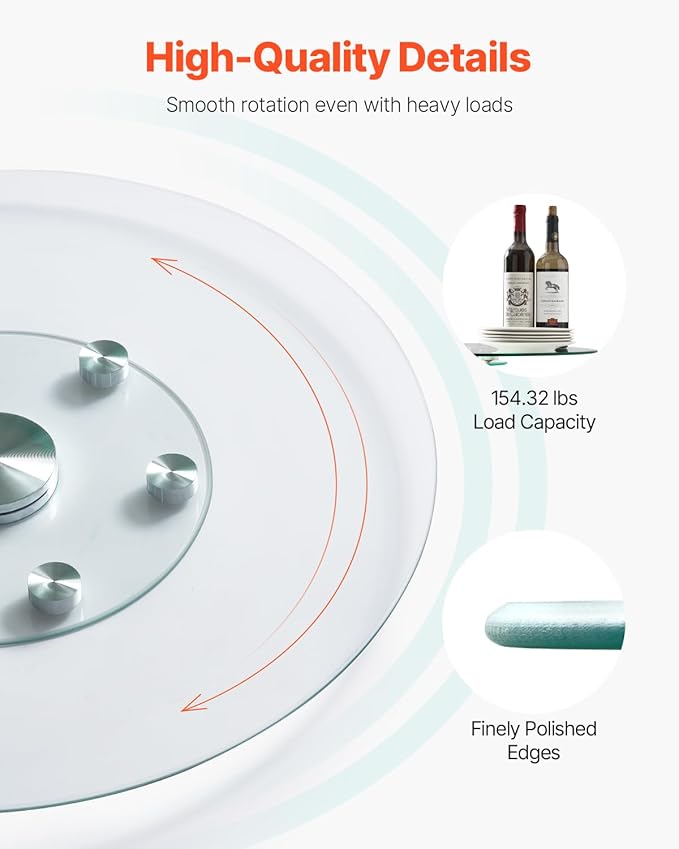 VEVOR 30 in Glass Lazy Susan Turntable, Tempered Glass Dining Table Centerpiece with 6 Rotating Wheels, 360° Smooth and Silent Spin Tabletop Rotating Tray, for Family Gatherings, Banquets & Weddings