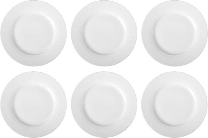 Amazon Basics 6-Piece White Dinner Plate Set, Microwave and Dishwasher Safe for Everyday Use, 10.5 inches