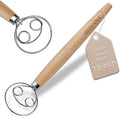 13-Inch Danish Dough Whisk, Double Loop Bread Whisk with Wooden Handle, Stainless Steel Dough Mixer for Sourdough Bread, Pizza Dough, Batter and Pastry