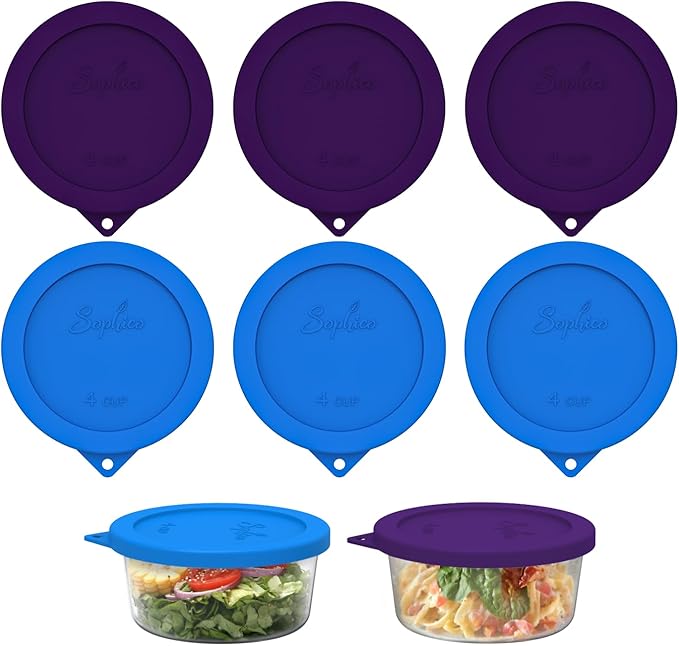 SOPHICO 4 Cup Silicone Lids Replacement for Pyrex & Anchor Hocking 7201-PC | Food Grade Silicone, Leakproof、Airtight Lids, Dishwasher Microwave Safe