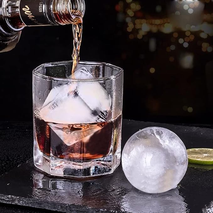 2 Pack Ice Cube Tray, 2" Sphere Ice Ball Mold with Lid & Large Square Maker | Perfect for Whiskey, Cocktails, Bourbon, and Homemade Drinks, Creating Slow-Melting Ice That Keeps Beverages Chilled Longer