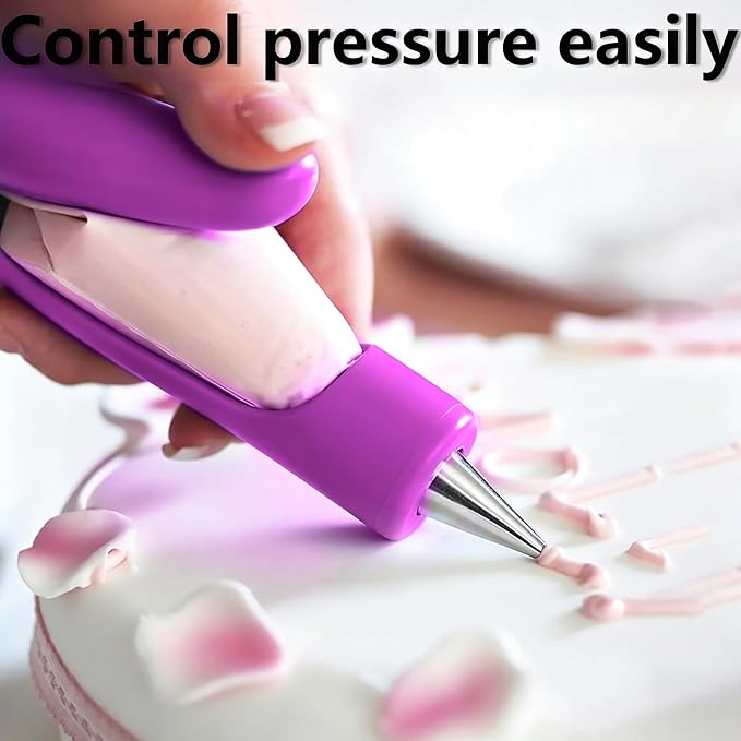 WAFJAMF Cake Decorating Pen Kit Pastry Icing Piping Bag Set Purple | Handheld control stainless steel tips for cupcakes, cookies, fondant; easy DIY baking tools for beginners