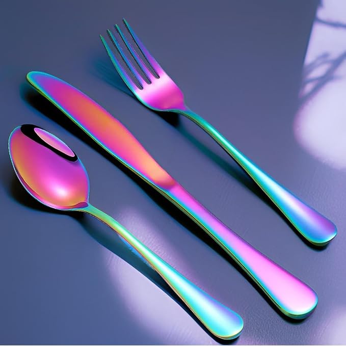 Rainbow Forks Silverware Set Of 6 Pieces, Stainless Steel Forks, Mirror Polished Fork Set, Cutlery Utensils Set of forks, Apartment Essential Flatware