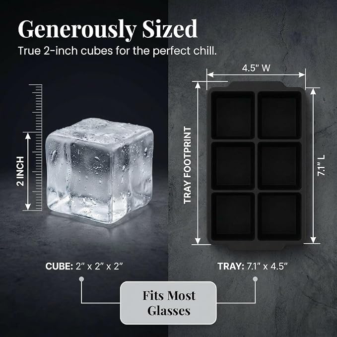 KitchFort® Large Silicone Ice Cube Tray (3-Pack) - 2" Big Ice Mold with Lid | Easy Release, Cocktail, Whiskey Ice Cubes Mold - Food Grade - Ice Cube Trays for Freezer - Stackable Silicone Ice Tray